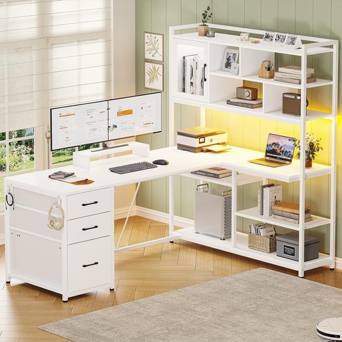 Shaped computer desk with - computer,